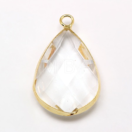 Golden Tone Brass Glass Teardrop Pendants GLAA-M006-A-23G-1
