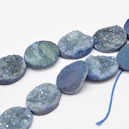 Oval Electroplated Natural Druzy Quartz Crystal Beads Strands G-A142-02B-1