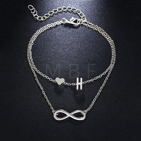 Alloy Infinity Heart Initial Charm Double Layer Anklets for Women FS-WG74AE6-08-1
