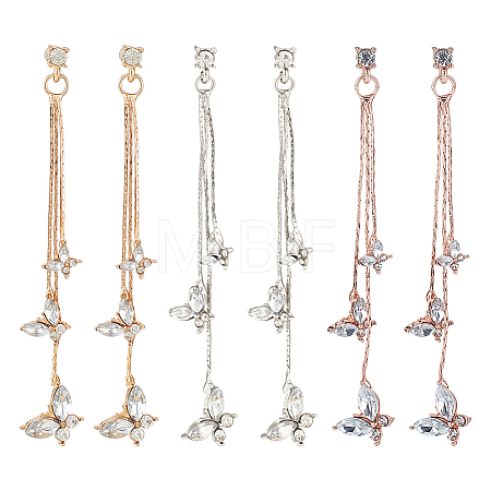 3 Pairs 3 Colors Crystal Rhinestone Butterfly Dangle Stud Earrings EJEW-AN0003-04-1