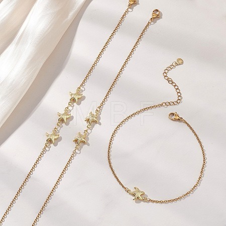 3Pcs 3 Styles Summer Beach 304 Stainless Steel Starfish Link Anklets for Women AJEW-AN00767-1