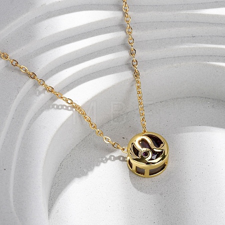 Brass Pave Cubic Zirconia Birth Stone Constellation Pendant Cable Chain Necklaces NJEW-D334-01G-09-1