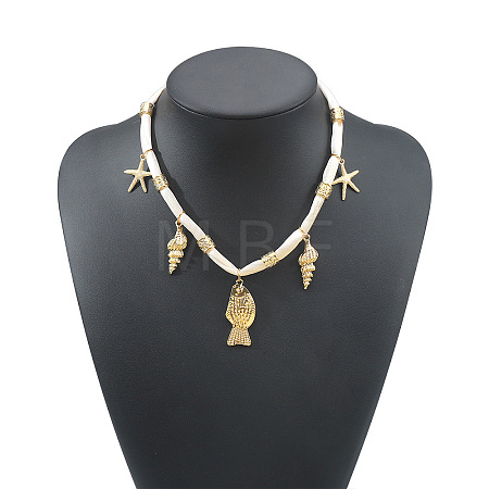 Ocean Alloy Sea Animals Pendant White Cord Necklaces for Women WG5DC51-03-1