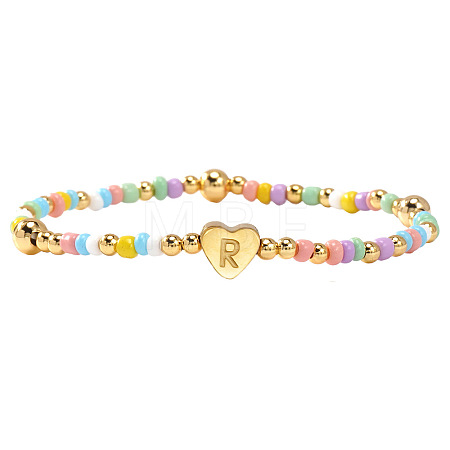Summer Stainless Steel Heart Alphabet Colorful Glass Seed Beaded Stretch Bracelets for Women JV8929-44-1