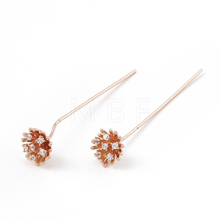 Brass Micro Pave Clear Cubic Zirconia Flower Head Pins KK-G413-01KCG-1