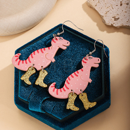 Cute Dinosaur Dangle Earrings with Glitter Boots Cartoon Animal Acrylic Earrings Trendy Jewelry for Women Teens FS-WG8687D-03-1