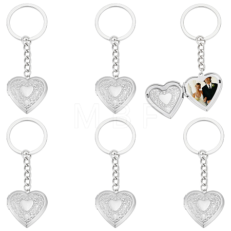 6Pcs 316 Stainless Steel Photo Locket Keychain KEYC-UN00013-1