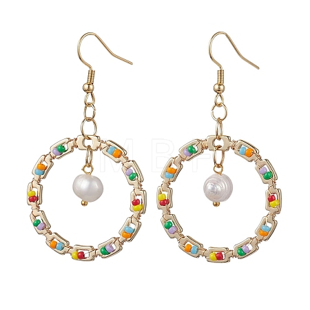 Golden 304 Stainless Steel Ring Dangle Earrings EJEW-MZ00126-1