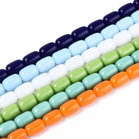 Opaque Solid Color Glass Beads Strands GLAA-N058-6x9mm-B01-1