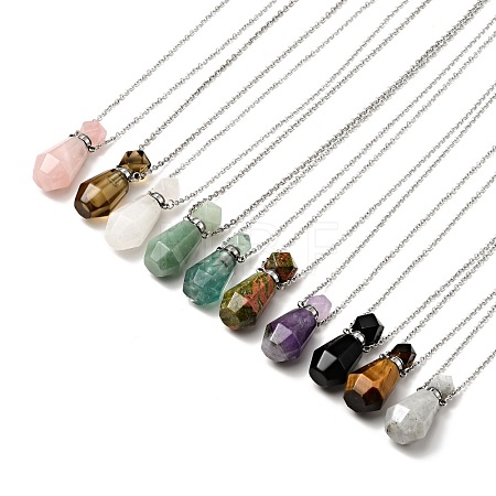 Openable Faceted Natural & Synthetic Mixed Stone Perfume Bottle Pendant Necklaces for Women NJEW-F296-03P-1