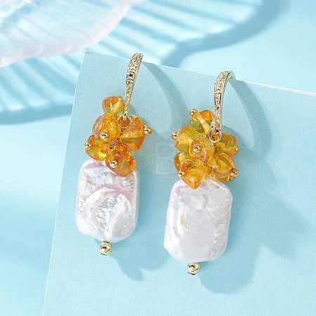 Natural Amber Dangle Earrings EJEW-JE07055-1