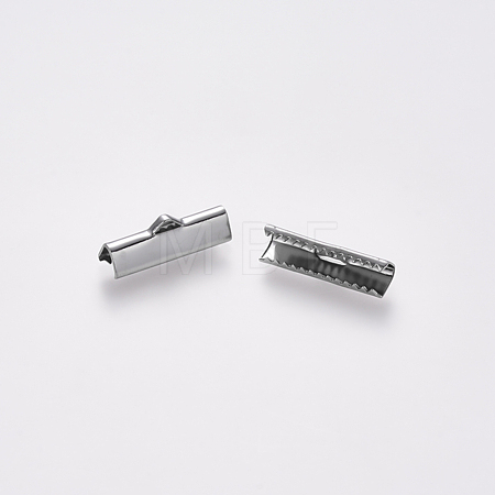Non-Tarnish 304 Stainless Steel Ribbon Crimp Ends X-STAS-S112-001F-P-1