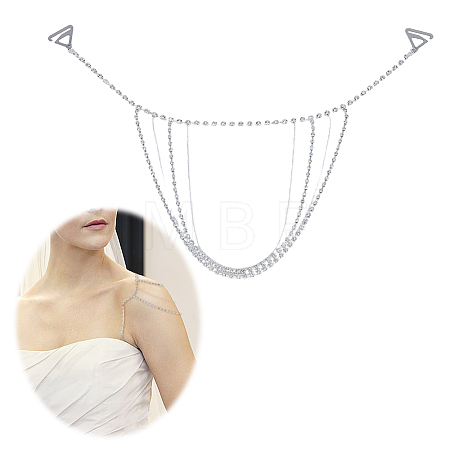 Alloy & Iron Crystal Rhinestone Tassel Sexy Shoulder Bra Body Chains AJEW-WH0455-359P-1