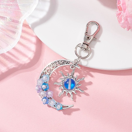 Synthetic Moonstone & Alloy Moon Sun Pendant Decorations HJEW-JM04647-01-1