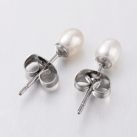 Natural Cultured Freshwater Pearl Ear Studs EJEW-JE01814-1
