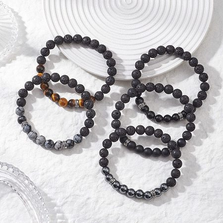 Round Natural Mixed Gemstone & Non-Magnetic Synthetic Hematite Beads Stretch Bracelets for Women BJEW-JB12759-1