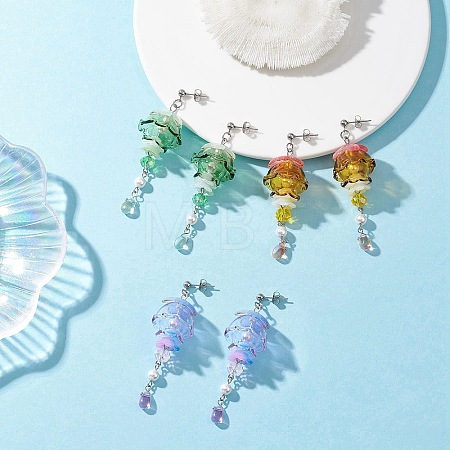 3 Pairs Jellyfish 304 Stainless Steel Shell Pearl Dangle Stud Earrings EJEW-TA00773-1