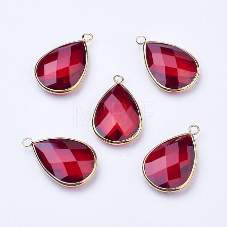 Golden Tone Brass Glass Teardrop Pendants GLAA-M006-A-09G-1