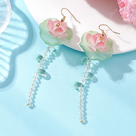 Lotus Flower Brass Dangle Earrings EJEW-TA00796-1