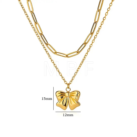 304 Stainless Steel Bowknot Pendant Necklaces LS-NJEW-L182-001G-07-1
