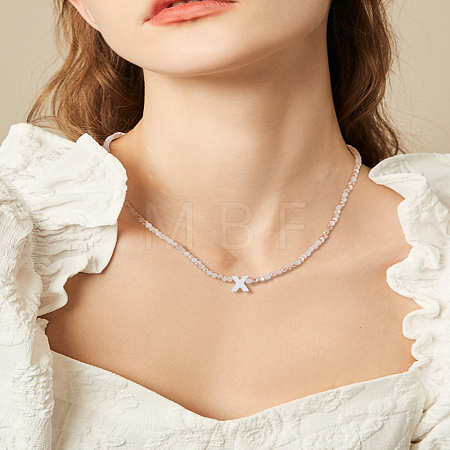 1Pc Glass Rondelle Beaded Necklaces NJEW-LP0007-23X-1