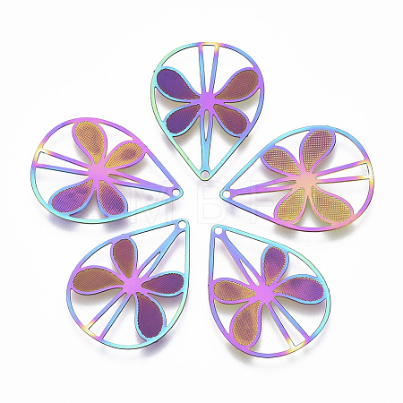 Ion Plating(IP) 304 Stainless Steel Filigree Pendants LS-STAS-T057-07-1
