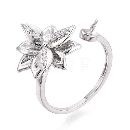 Flower Brass Micro Pave Clear Cubic Zirconia Cuff Ring Settings KK-T076-68P-1