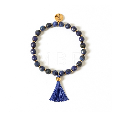 6.2MM Faceted Round Natural Lapis Lazuli Beaded Stretch Bracelets WG42E8E-01-1