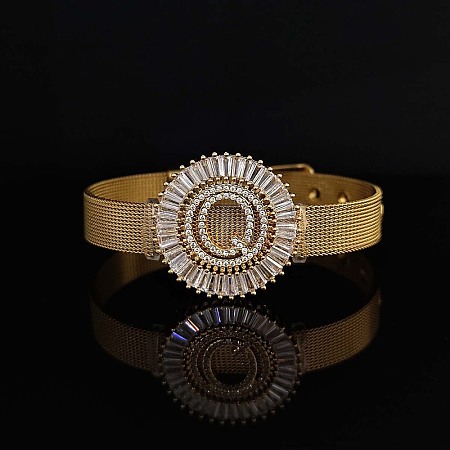 Brass Micro Pave Clear Cubic Zirconia Bangles for Women FS-WGA7409-38-1