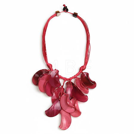 Boho Exaggerated Acrylic Leaf Pendant Waxed Cord Bib Necklaces for Women WG3049B-02-1
