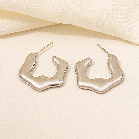 Irregular C Shape Stainless Steel Stud Earrings for Women NX3649-7-1