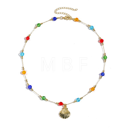Ocean Alloy Shell Shape Pendant Iron Glass Beaded Chain Necklaces for Women WGB00FB-02-1