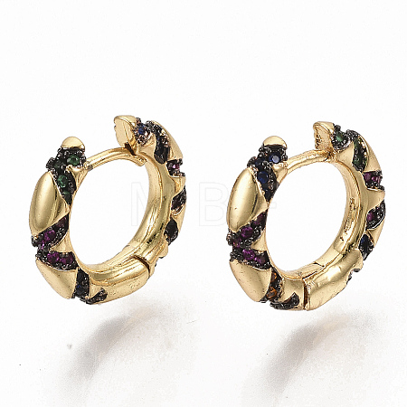 Brass Micro Pave Colorful Cubic Zirconia Hoop Earrings EJEW-S208-058-1