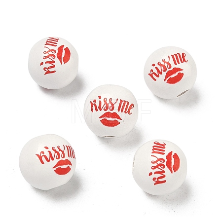 Valentine's Day Spray Painted & Printed Wood European Beads WOOD-L023-03G-1