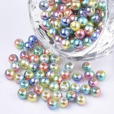 Rainbow ABS Plastic Imitation Pearl Beads OACR-Q174-10mm-07-1