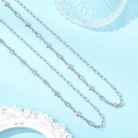 304 Stainless Steel Rhombus Cross Link Chain Necklaces NJEW-JN05939-1