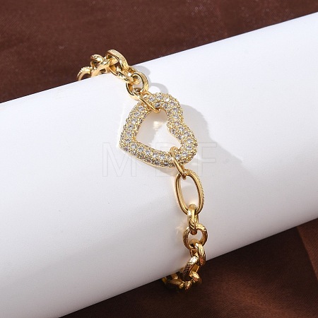 304 Stainless Steel Rhinestone Link Bracelets BJEW-P396-01D-G-1