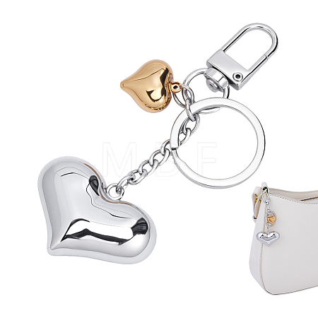 Brass & 304 Stainless Steel Heart Keychains KEYC-ME00017-1