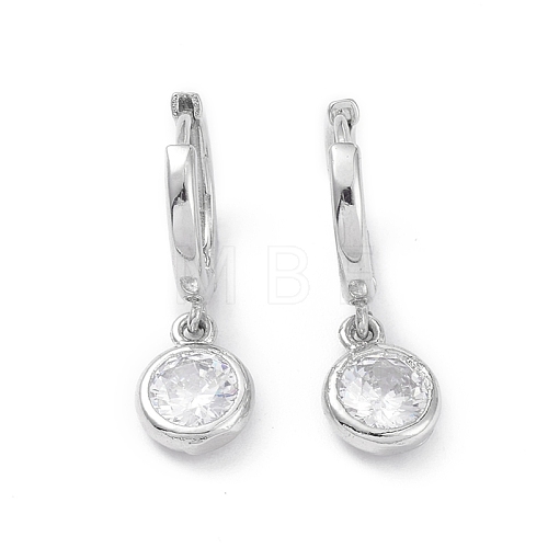 Flat Round Rack Plating Brass Cubic Zirconia Hoop Earrings EJEW-K245-22P-1