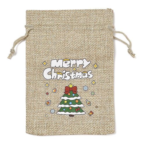 Christmas Printed Burlap Packing Pouches Drawstring Bags ABAG-Q053-02A-03-1