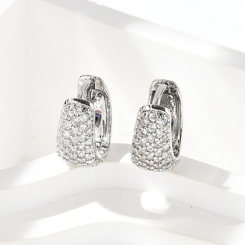 Brass Micro Pave Clear Cubic Zirconia Hoop Earrings EJEW-M077-20P-1