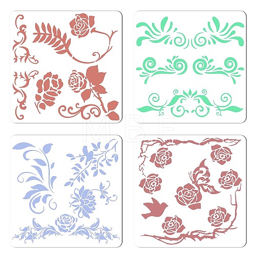 Gorgecraft 4Pcs 4 Style Plastic Drawing Painting Stencils Templates DIY-GF0005-23A-1