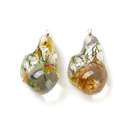 Inner Dried Flower Transparent Resin Pendants RESI-A043-05C-1