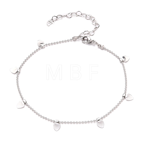 Tarnish Resistant 304 Stainless Steel Heart Charm Anklets AJEW-AN00354-1