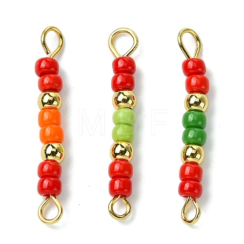 3Pcs Glass Seed Beads & Brass Rondelle Beaded Connector Charms PALLOY-JF03294-02-1