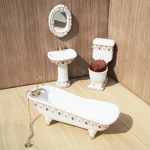 Mini Porcelain Bathroom Toilet Basin Bathtub Mirror Set PW23051625089-1