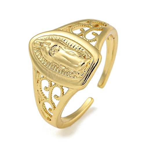 Oval with Virgin Mary Brass Open Cuff Rings for Women RJEW-Z050-06G-1