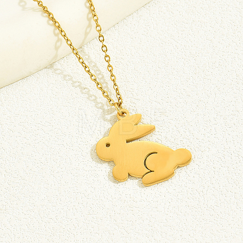 Cute Bunny Stainless Steel Pendant Necklace PO7097-1