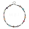 Round Natural Mixed Stone and Black Bicone Glass Beaded Necklaces for Women NJEW-TA00272-2