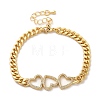 Brass Micro Pave Clear Cubic Zirconia Triple Hollow Heart Cuban Link Chains Bracelets for Women BJEW-M322-05G-A-1